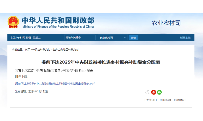 1593億元！財(cái)政部提前下達(dá)2025年鄉(xiāng)村振興補(bǔ)助資金，15個(gè)申報(bào)重點(diǎn)匯總